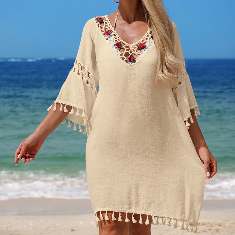 Patchwork Sheer Floral Relaxed-Fit Swim Cover-Up | OWNLUXE