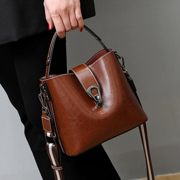 Spacious Cowhide Leather Bucket Bag – Shop at OWNLUXE