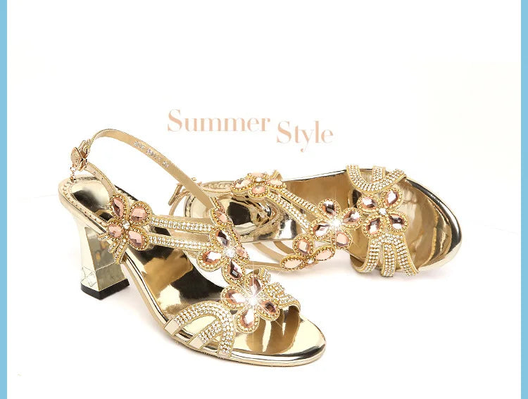 Summer Rhinestone Gladiator Sandals – High Heel Party Shoes