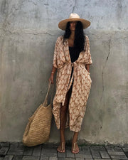 Women Plus Size Long Cover up Bikini Coverups Kimono Tie Front Bathing Suit Swimsuit Beachwear