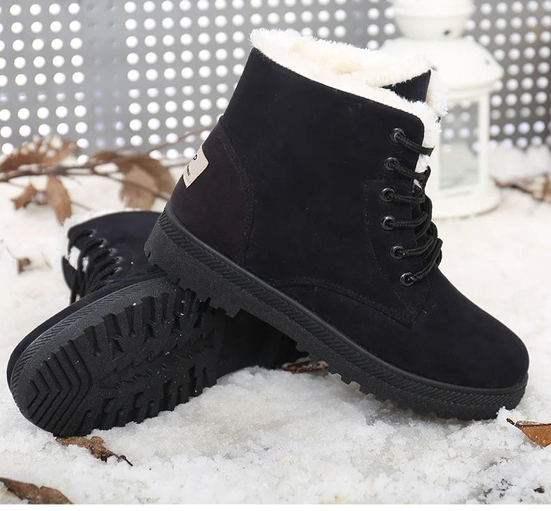 Women’s Warm Fur Ankle Snow Boots with Low Heels
