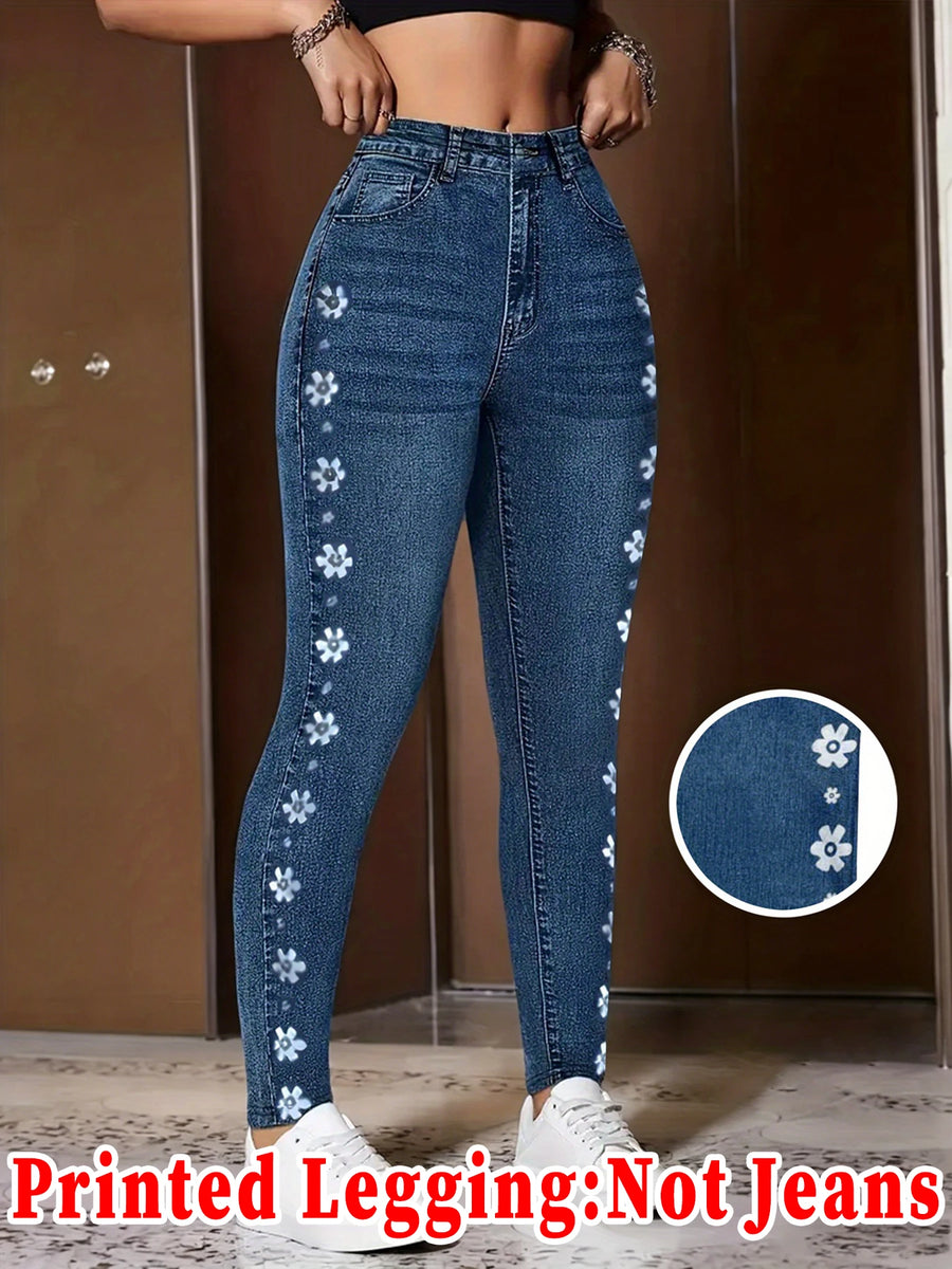 Denim Printed Skinny Seamless Leggings | OWNLUXE