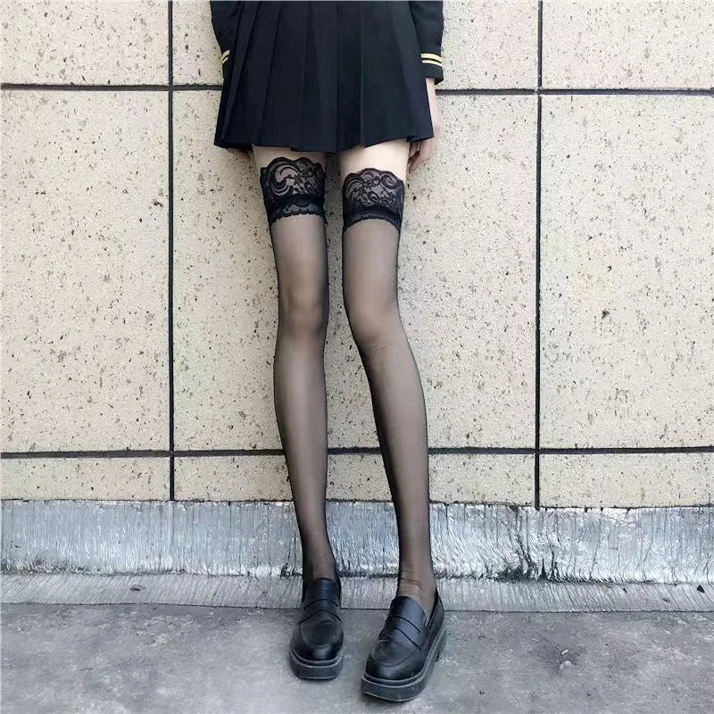 Red Lace Thigh-High Stockings | OWNLUXE