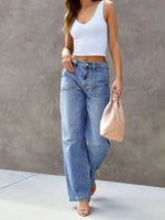 Load image into Gallery viewer, Women's Light Blue Wide Leg Jeans - Straight Leg Denim Pants
