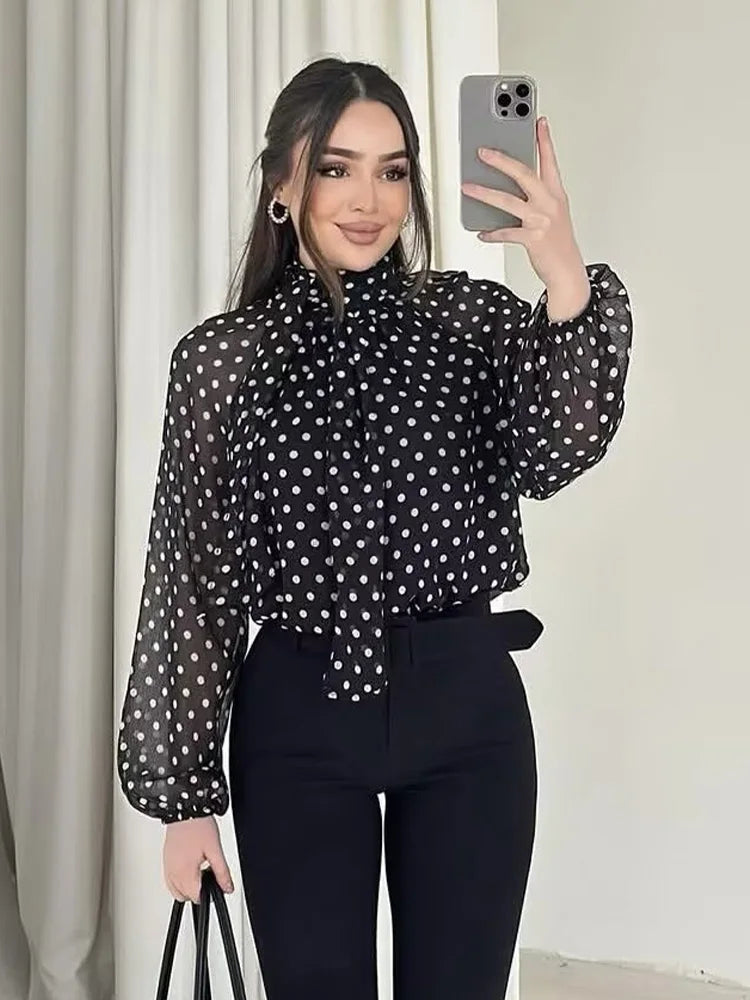 Polka Dot Long-Sleeve Blouse | OWNLUXE
