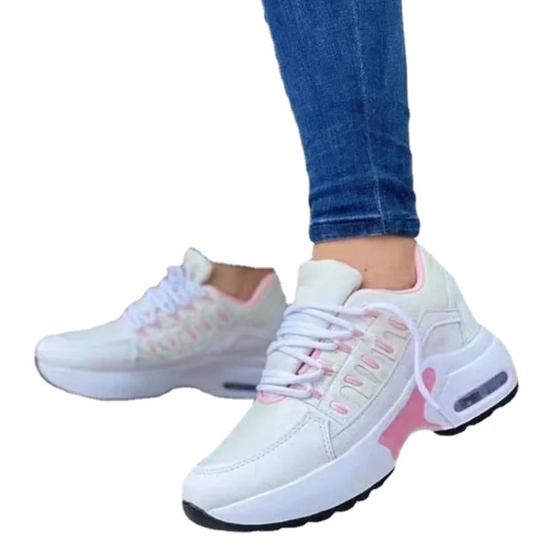Everyday Low-Heel PU Sneakers – Lace-Up Comfort Shoes