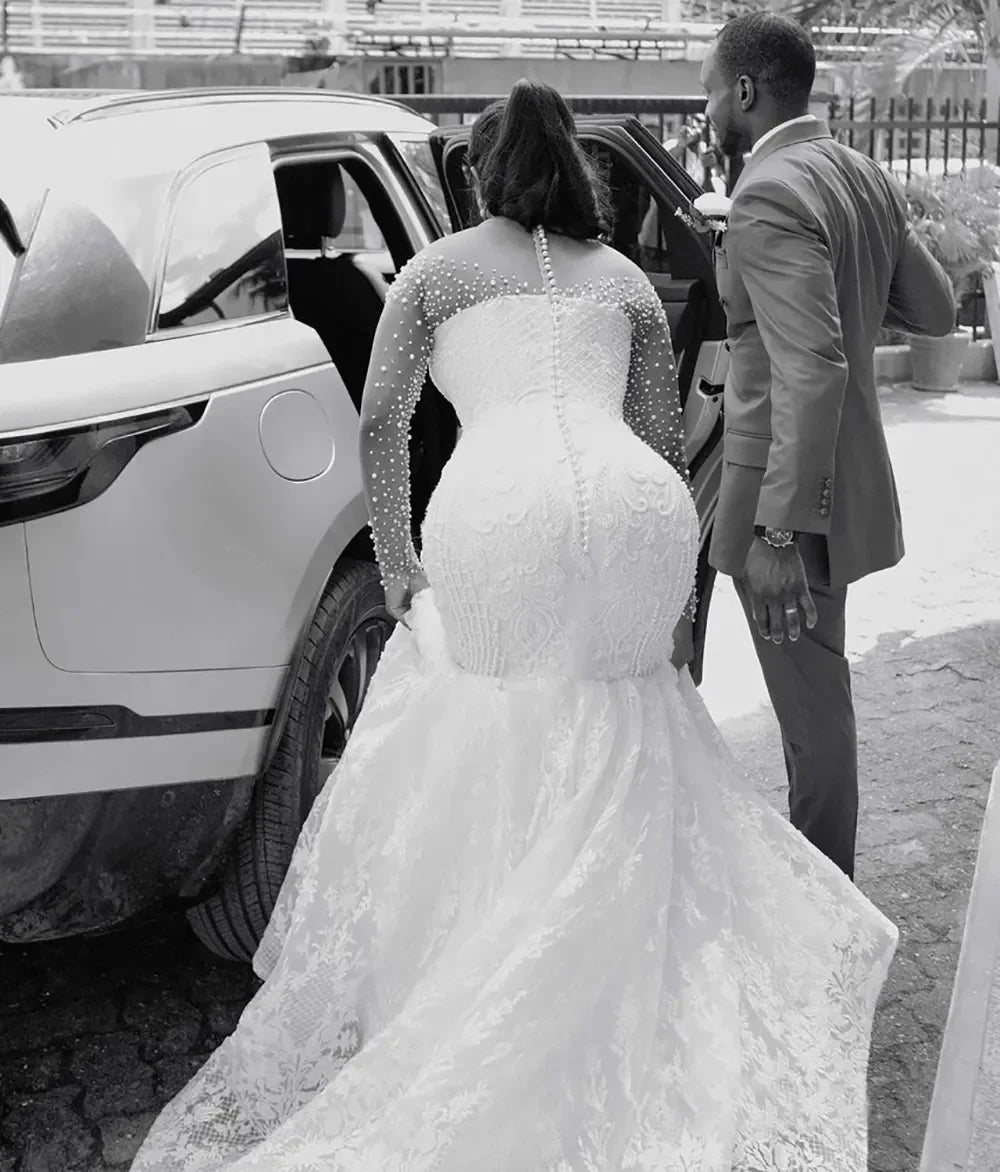 Long-Sleeve Beaded Lace Dress | OWNLUXE