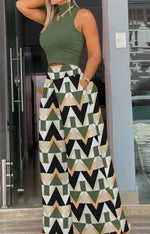 Load image into Gallery viewer, Women’s Printed Two-Piece Set – Sleeveless Top &amp; Wide-Leg Pants

