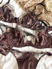 Satin Lace Leopard Print Thong Underwear | OWNLUXE