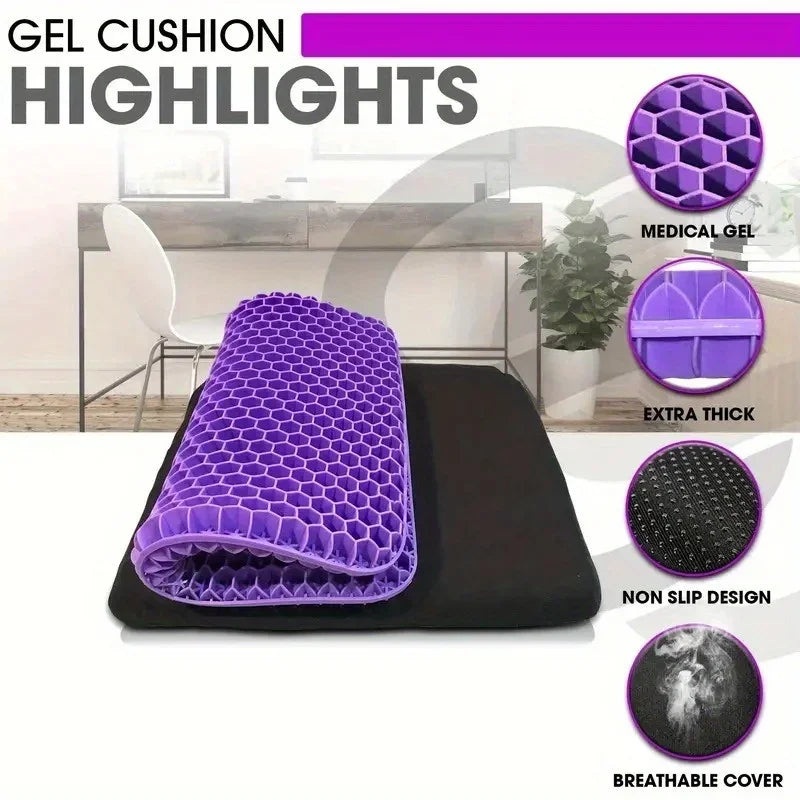Breathable Gel Seat Cushion - 100% Honeycomb TPR with Protective Cover for Office, Car & Wheelchair