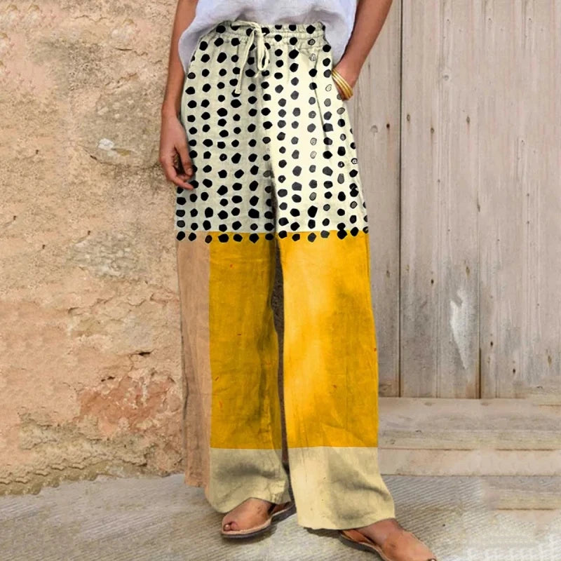 Women's 3D Cat Print Wide Leg Pants - Casual Straight Leg Trousers