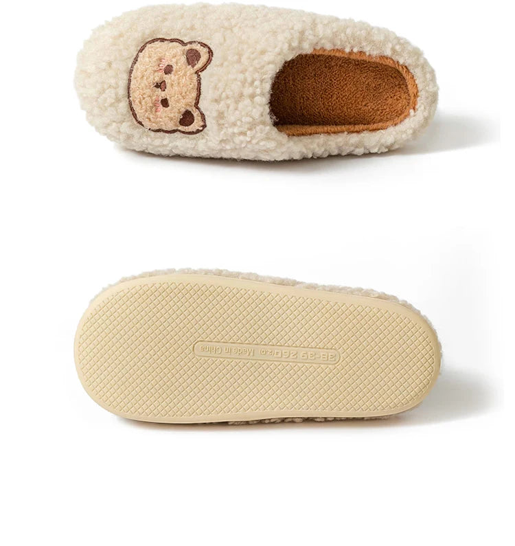 Cute Bear Fluffy Slippers – Warm Plush House Shoes