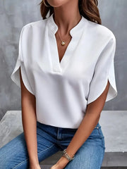 Chiffon Relaxed Long-Sleeve V-Neck Oversized Blouse | OWNLUXE