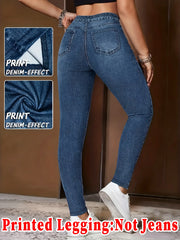 Denim Printed Skinny Seamless Leggings | OWNLUXE