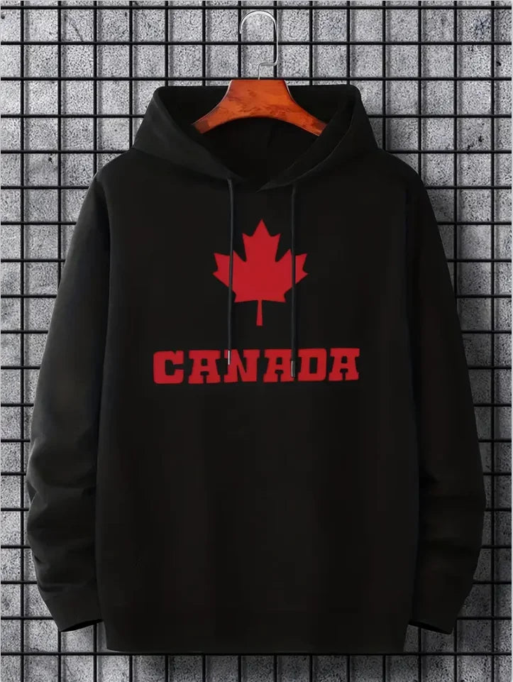 Maple Leaf Canada Print Hoodie – Pullover Sweatshirt with Kangaroo Pocket