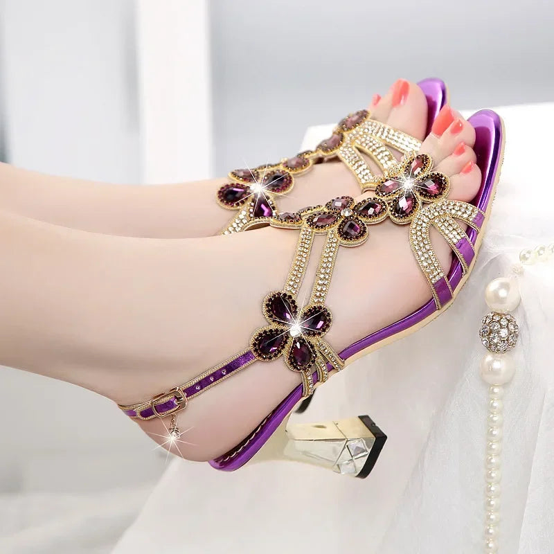 Summer Rhinestone Gladiator Sandals – High Heel Party Shoes