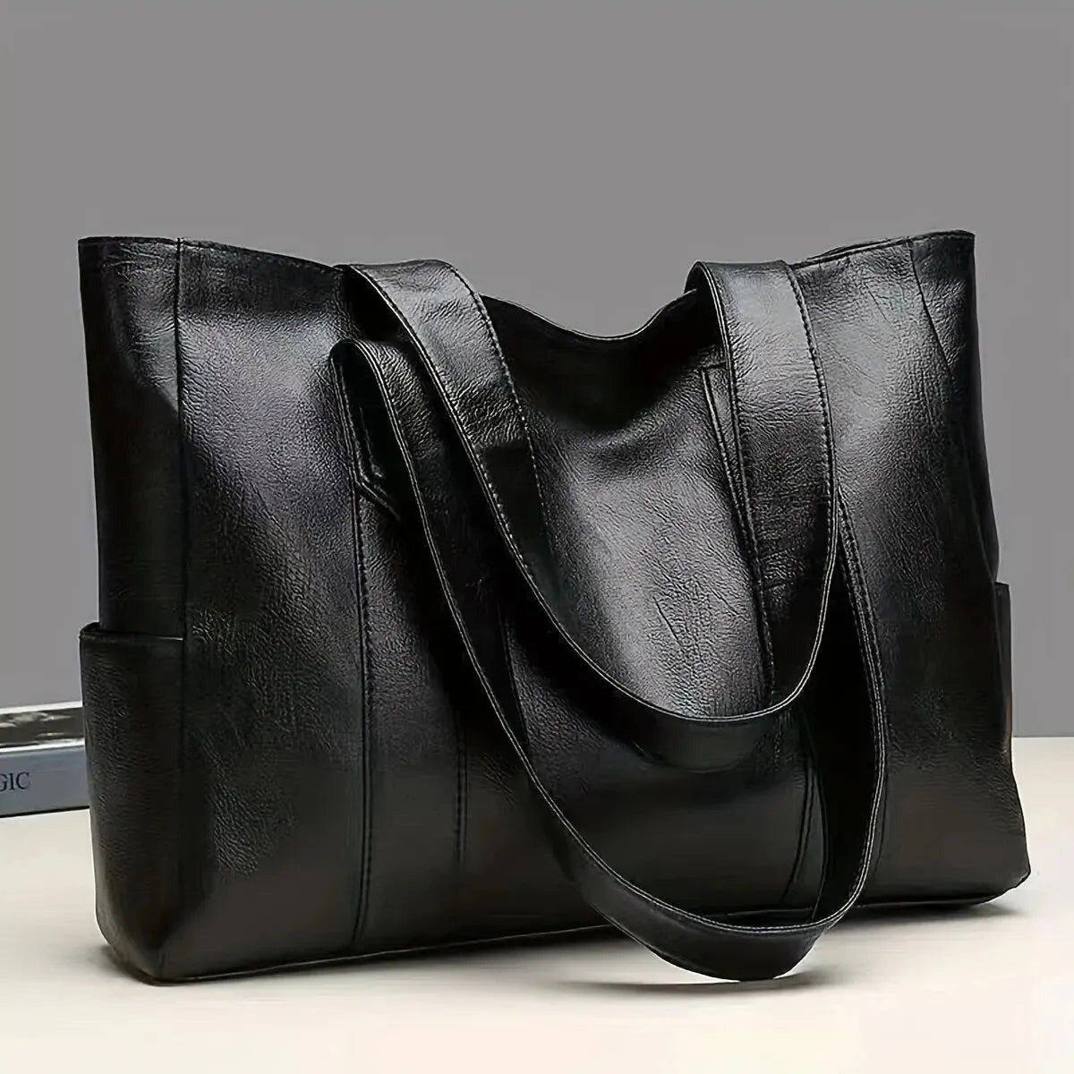 Vintage PU Tote Bag – Structured Casual Everyday Handbag