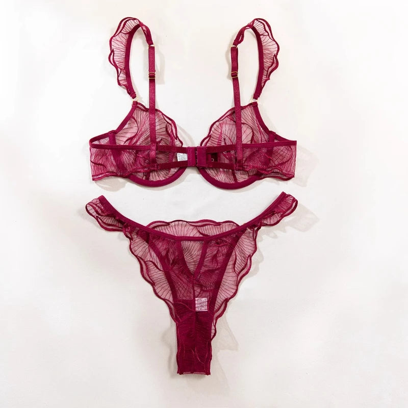 French Lace Floral Embroidery Bra & Brief Set | OWNLUXE