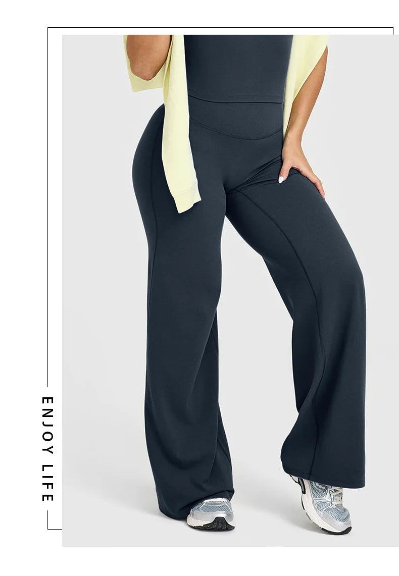 Women's Straight Leg Yoga Pants - Ultra Soft Mid-Waist Sports Trousers