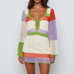 Load image into Gallery viewer, Striped V-Neck Mini Boho Dress | Robe Mini Bohème à Rayures et Col en V
