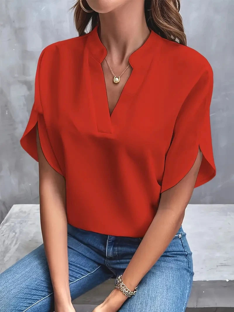 Women's Long-Sleeve V-Neck Oversized Top | OWNLUXE