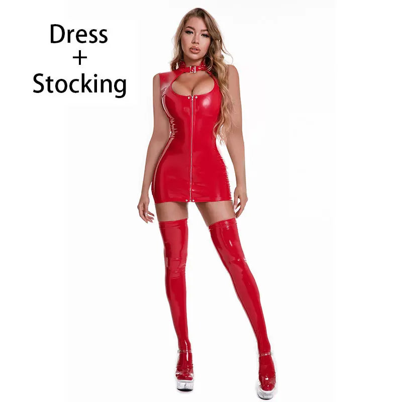 Leather-Look Sleeveless Bodysuit Dress – Slim Pencil Silhouette