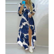 Bohemian Striped A-Line Knit Dress – Ankle-Length Elegance