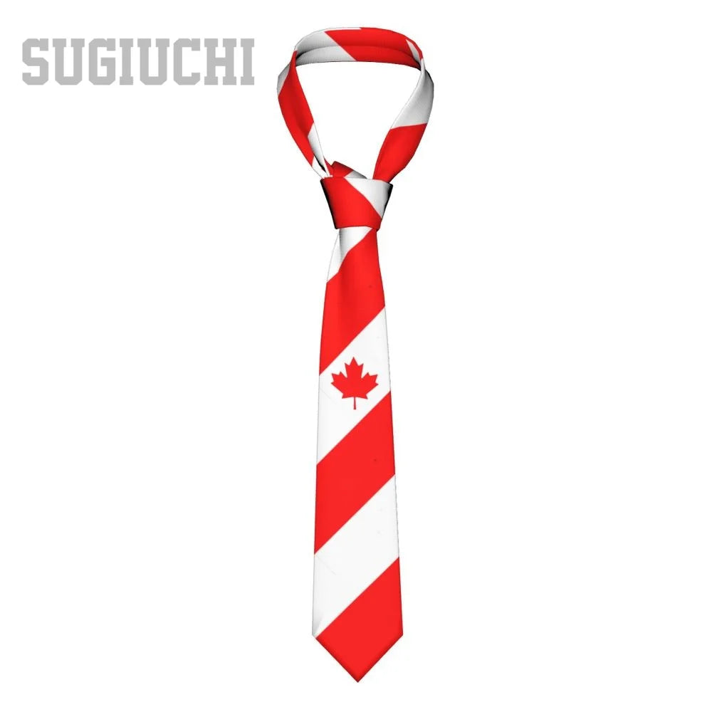Canada Flag Emblem Neck Tie – Slim Plaid Tie for Wedding, Business & Canada Day