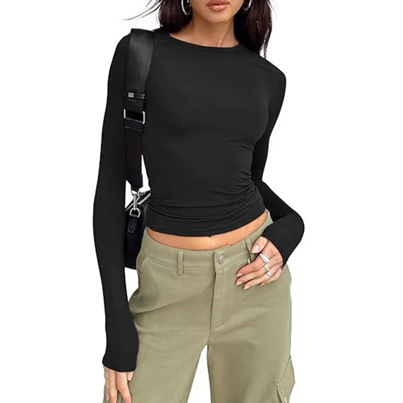 Women's Long-Sleeve Crew Neck Slim Fit T-Shirt | OWNLUXE