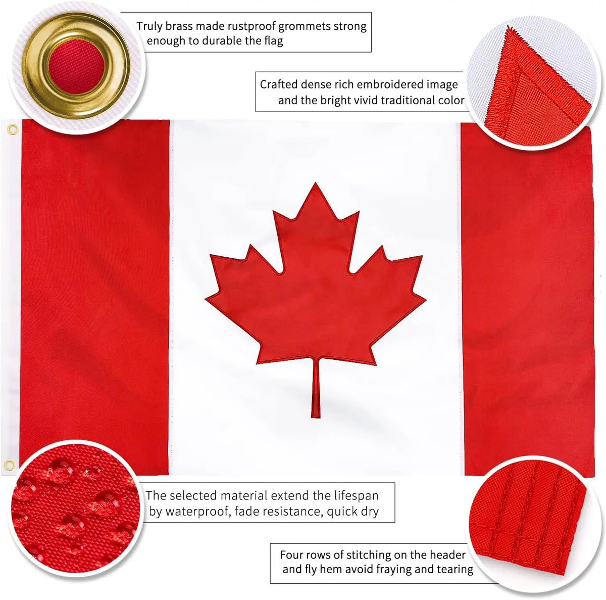 90x150cm Embroidered Canada Canadian Flag 210d Nylon | OWNLUXE