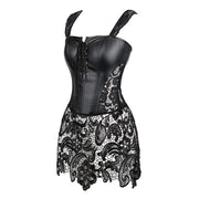 Steampunk Corset Dress - Gothic Faux Leather Bustier with Lace Skirt | OWNLUXE