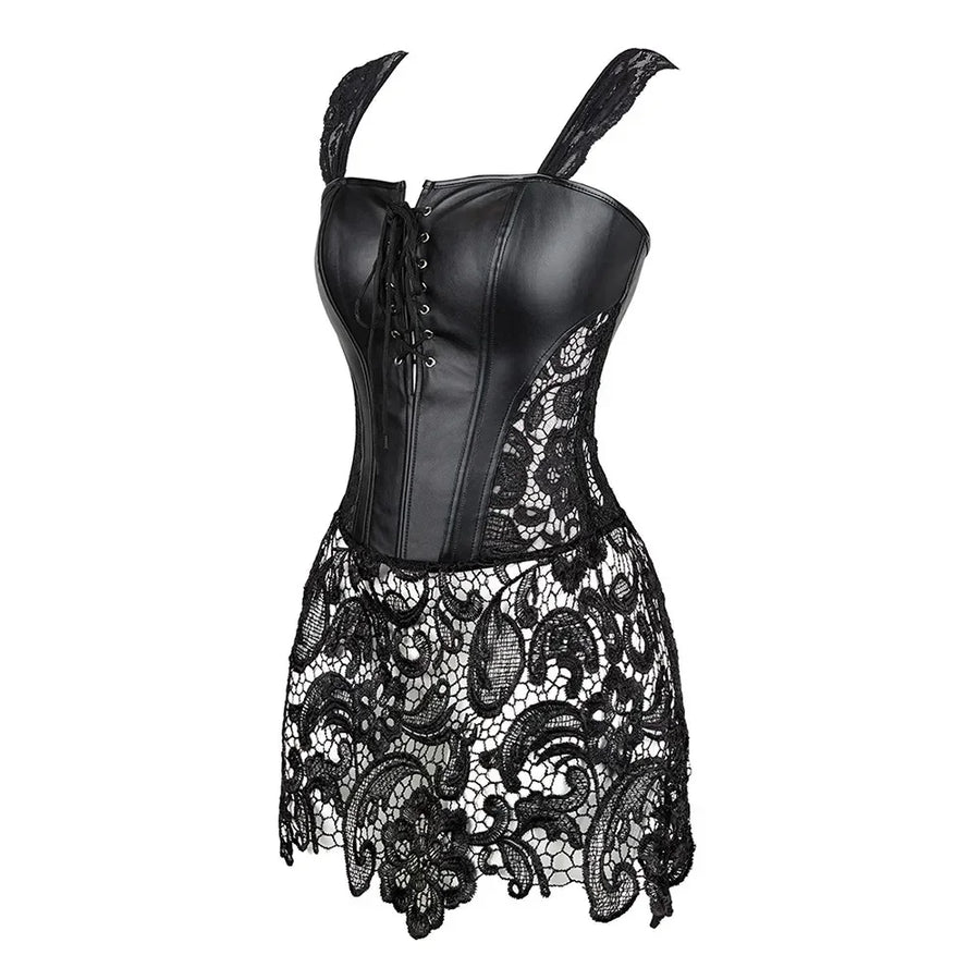 Lace Faux Leather Zip-Up Corset | OWNLUXE