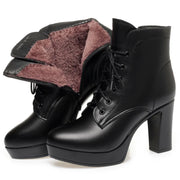 Platform Lace-Up Ankle Boots - Waterproof Winter Boots with Wool Lining