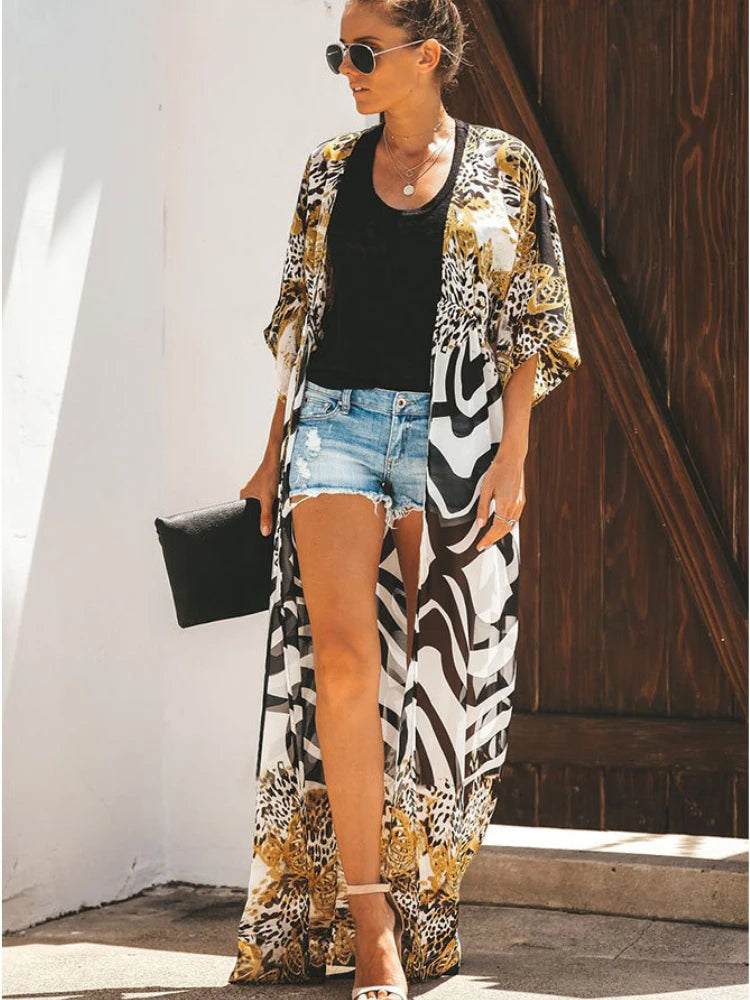 Chiffon Leopard Print Printed Swim Cover-Up | OWNLUXE