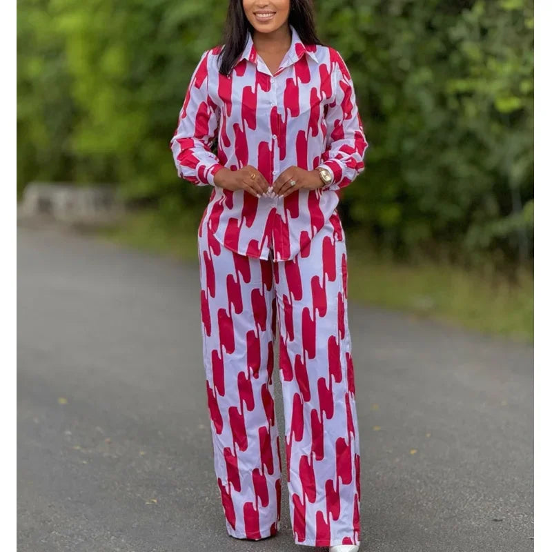 Women’s Printed Casual Set – Loose Fit High-Waist Two-Piece