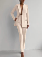 Load image into Gallery viewer, ✨ Women&#39;s Slim-Fit 2-Piece Casual Set – Double-Breasted Blazer &amp; Pencil Pants | Ensemble 2 pièces ajusté pour femme – Blazer croisé et pantalon crayon

