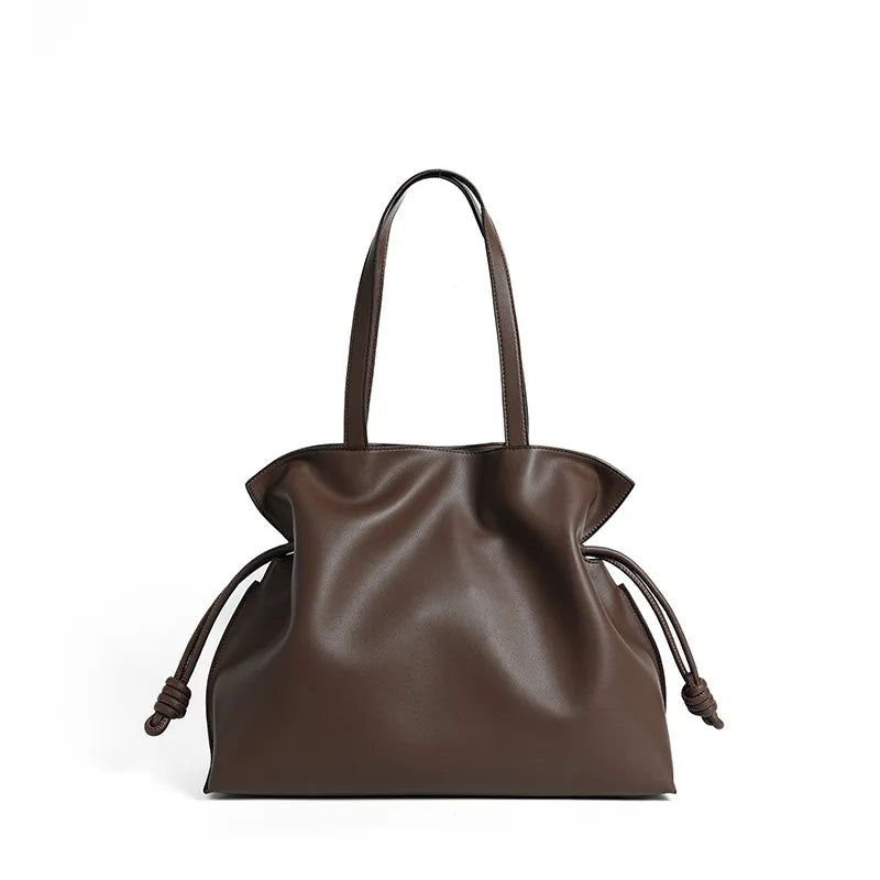 Cowhide Leather Pleated Bucket Bag | OWNLUXE