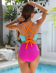 Two-Piece Color Block Bikini Set – Mid-Waist, Wire-Free Comfort