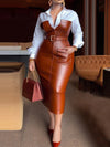 Long-Sleeve Skinny Midi Faux Leather Dress | OWNLUXE