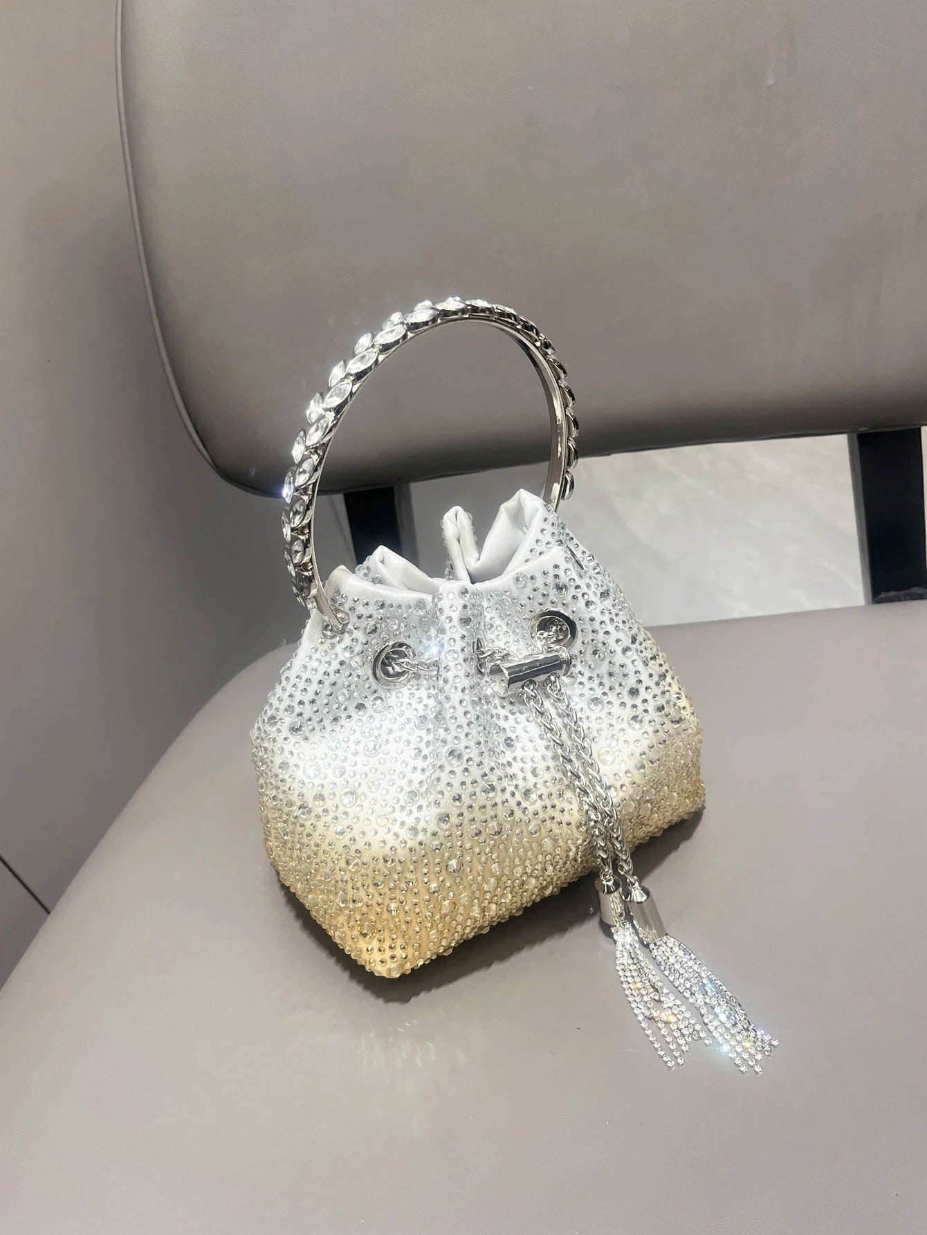 Crystal Bucket Evening Bag (Green Pink) | OWNLUXE