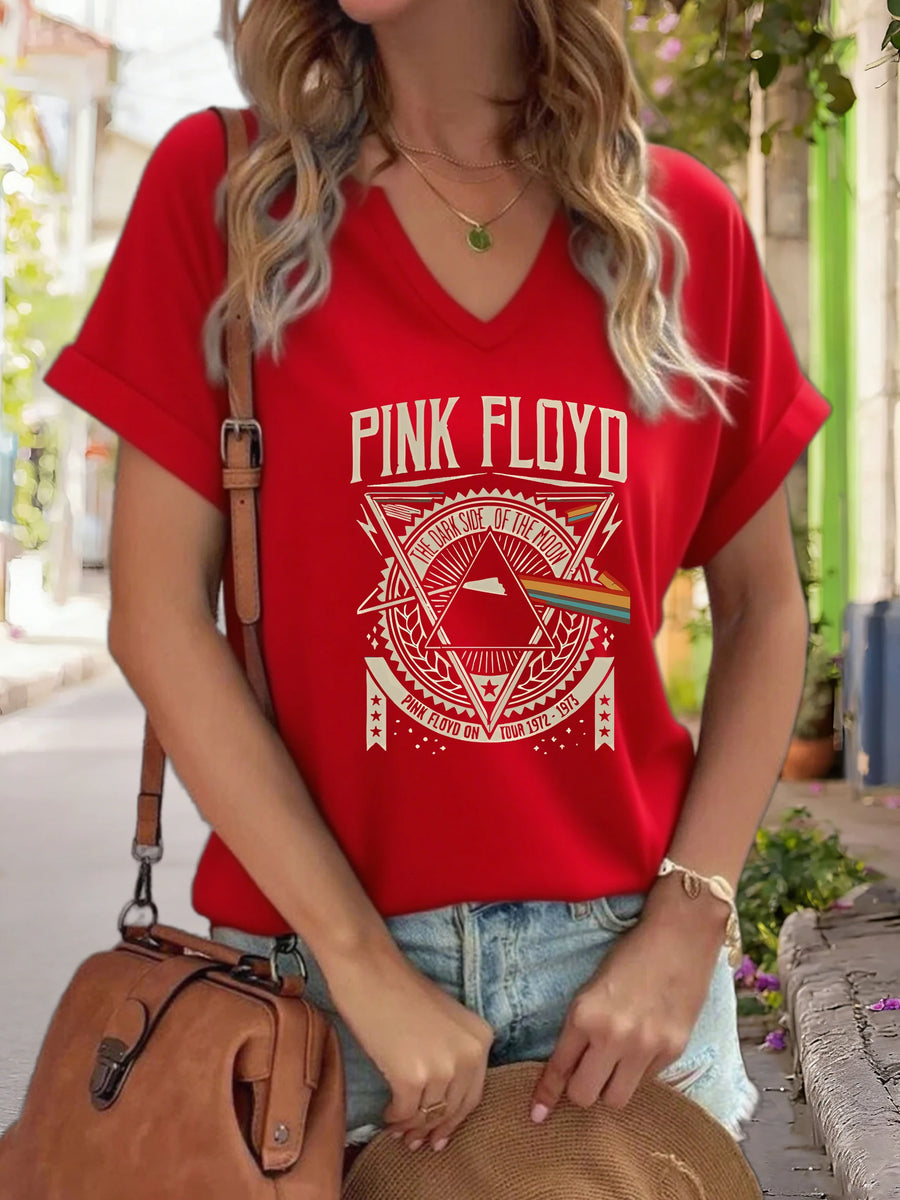 V-Neck Short-Sleeve Graphic Vintage Blouse | OWNLUXE