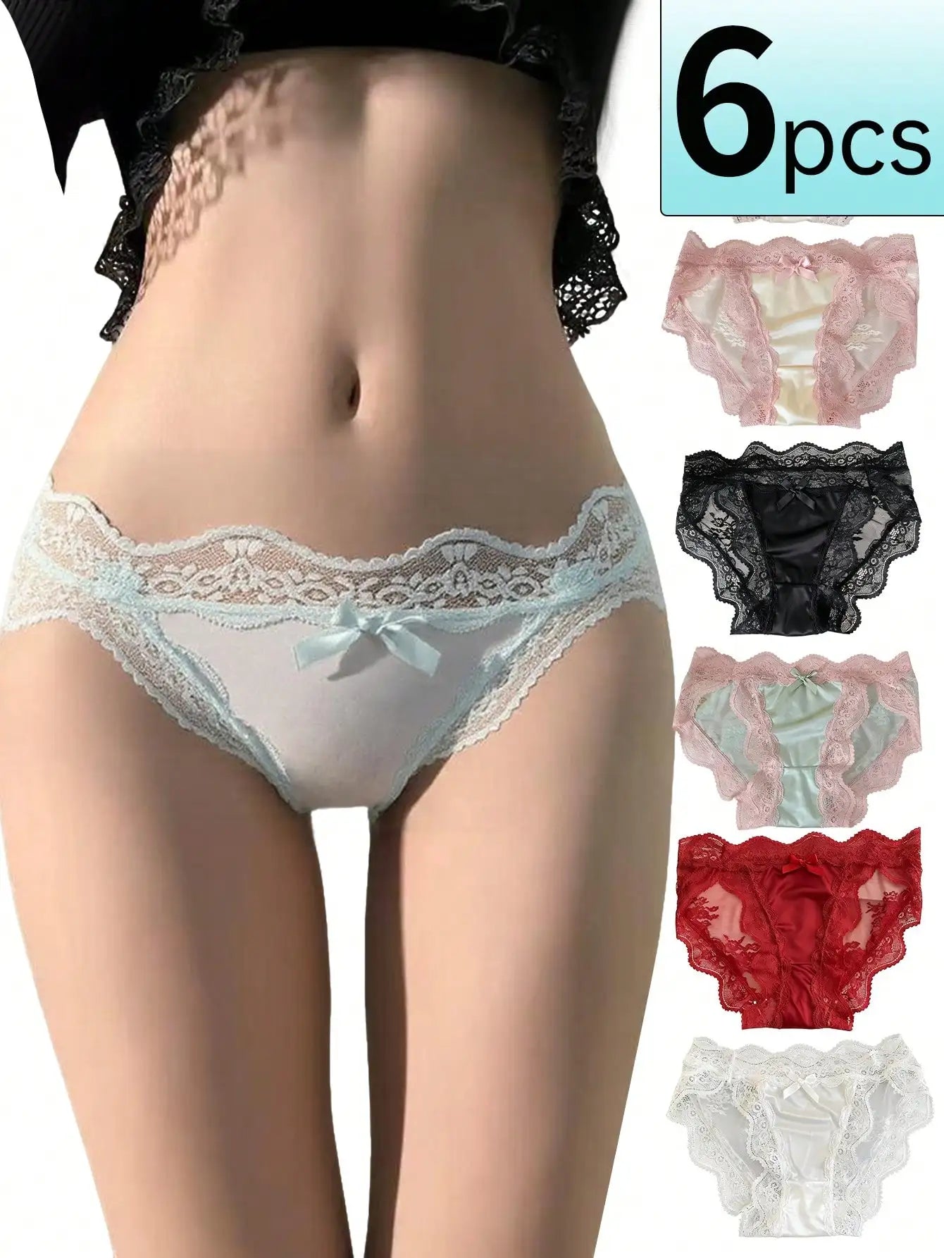 6-Piece Sheer Lace Bow Brief Set | OWNLUXE