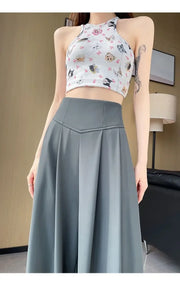 Women's High Waist Wide Leg Suit Pants - Straight Cut Floor Length Trousers