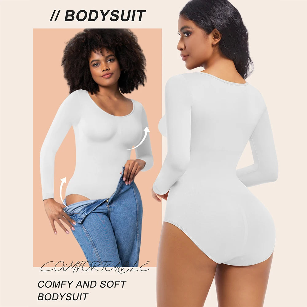 Thong Shapewear Bodysuit Long Sleeve Seamless Waist Shaper