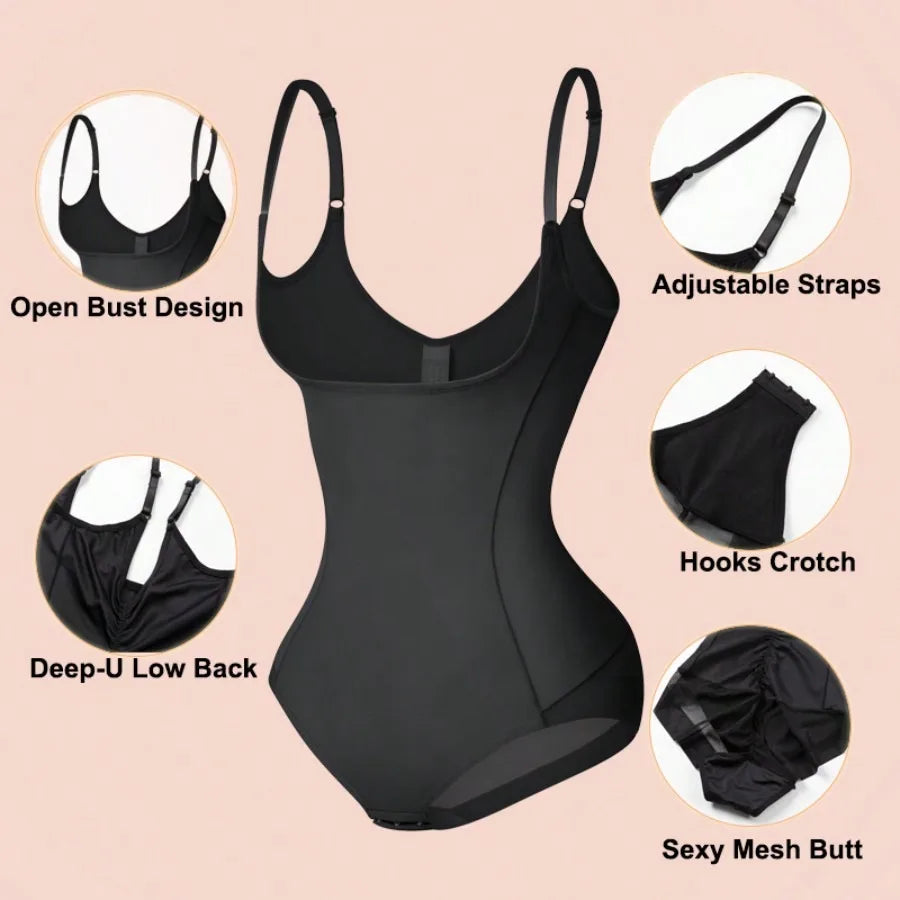 Tummy Control Open Bust Shapewear Bodysuit for Women