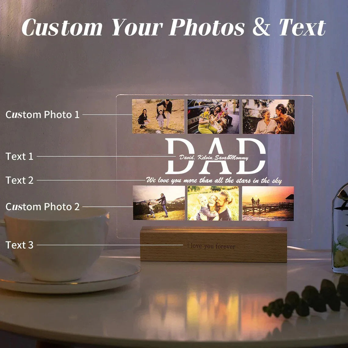 Custom Acrylic Lamp Personalized Photo Text Bedroom | OWNLUXE