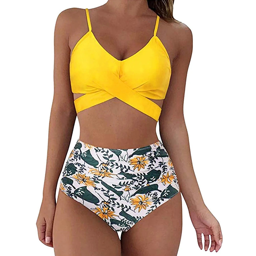 High-Waist Floral Ruched Bikini Set | OWNLUXE