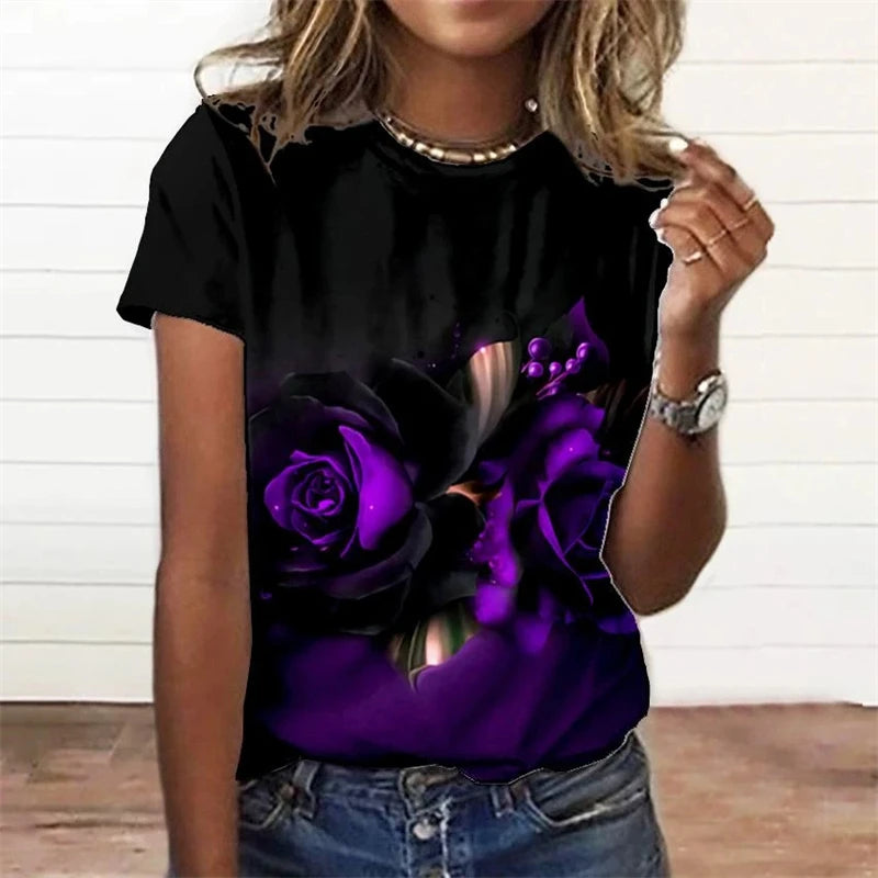 Summer Fashion Women's T-shirt 3d Floral Print Tee Large | OWNLUXE