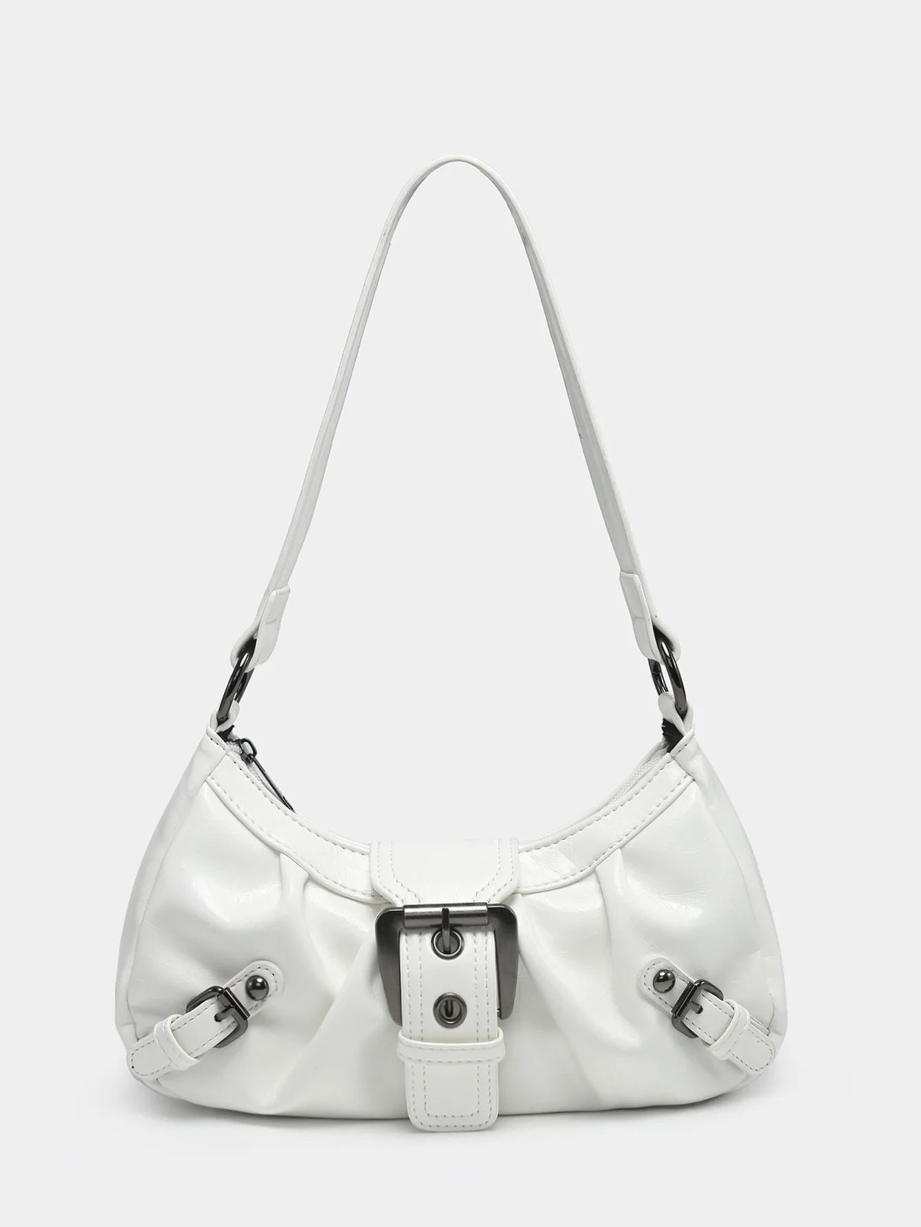 Patent Leather Saddle Bag – Retro Moto Shoulder Purse with Rivet Details