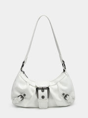 Patent Leather Saddle Bag – Retro Moto Shoulder Purse with Rivet Details